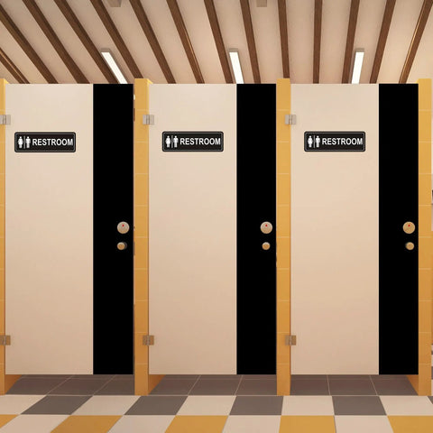 Restroom doors with premium black metal two pack unisex bathroom signs for doors or walls, heavy duty metal signs with super strong adhesive, easy install.
