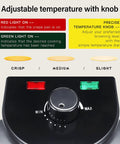 Heavy Duty Electric Tortilla Press 10 Inch Non Stick Roti Maker With Adjustable Heat Control shows temperature knob and indicator lights.
