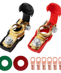 Universal Car Battery Terminal Connector Kit For Positive And Negative Posts Pure Copper Clamp Ends with plastic cover.