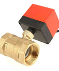 Heavy Duty Forged Brass Motorized Ball Valve G1 One Half Inch DN40 with red actuator for plumbing and HVAC use.