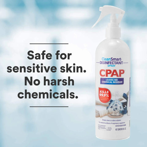 CPAP Disinfectant Spray TSA Travel Size 2 Oz 3 Pack Kills 99.9 Percent Germs On Masks Tubing Reservoirs And Humidifiers No Harsh Chemicals Or Fumes Ozone Free Leaves No Residue For On The Go Use. white spray bottle label