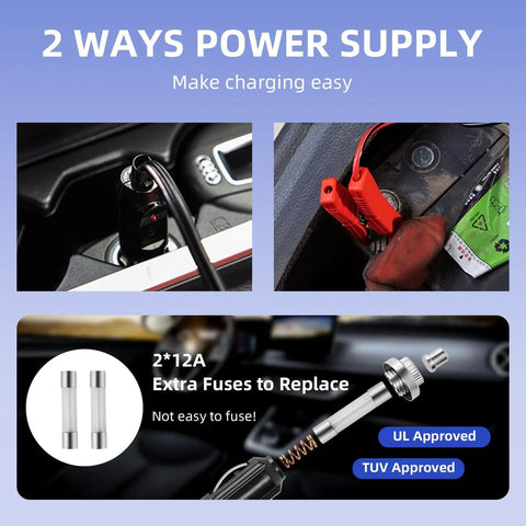 2 ways power supply for 5 Ton 12V Electric Hydraulic Car Jack Kit 5 In 1 Portable Lift with Tire Inflator and Impact Wrench