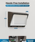 12 Pack 120W LED Wall Pack Outdoor Dusk To Dawn Photocell Security Lighting With dimensions and installation features.