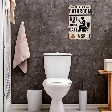 Kickass Vintage Metal Tin Sign 8X12 Inches With A Heck Funny Bathroom Wall Art And Farmhouse Humor Plaque on bathroom wall.