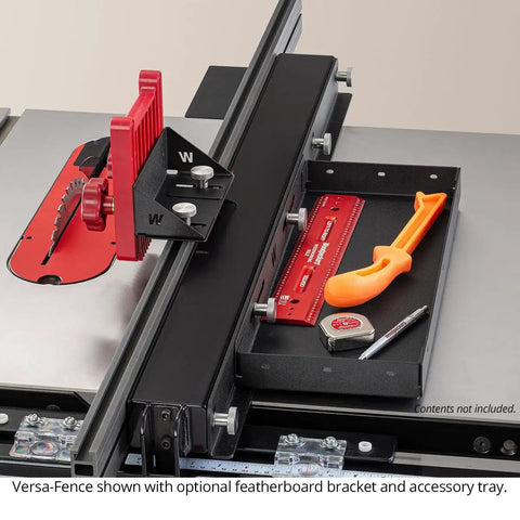 Heavy Duty Featherboard Mount For Table Saw Safety and Killer Grip on Workpieces With Dead Nuts Positioning and Quick Setup view with Versa-Fence.