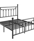 Queen Metal Platform Bed Frame Featuring Victorian Headboard And Footboard Extra Heavy Duty Steel Slats No Box Spring Needed Zero Squeak Sleep Rock Solid Black close-up view.