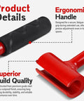 Close-up of 4 In 1 Door Hinge Adjustment Tool's ergonomic handle and red hinge adjuster, highlighting build quality and features.