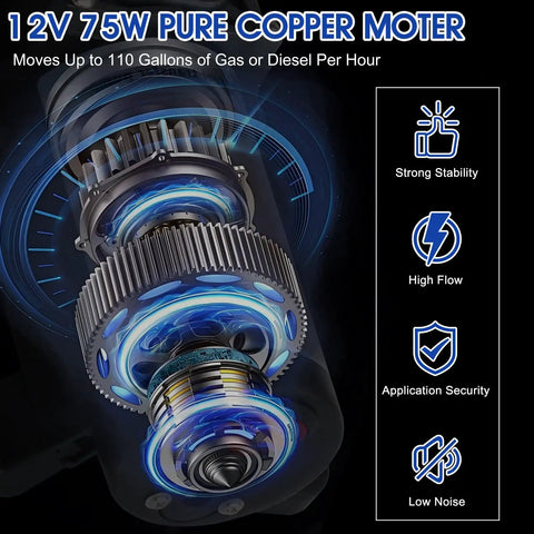 12V 75W Electric Fuel Transfer Pump Kit Delivers Up To 110 Gallons Per Hour Of Gasoline Or Diesel with pure copper motor