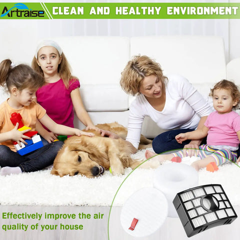 Family enjoying clean air with Premium Filter Replacement Kit Easy Fit For Rotator APEX DuoClean Powered Lift Away Vacuum