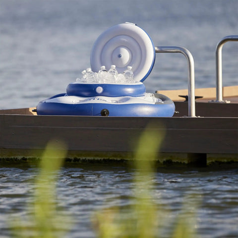 Inflatable Cooler With Removable Ice Chest River Run Compatible Five Built In Cup Holders Two Durable Handles Easy To Use Connectors Mega Chill For Pool Lake Or River Parties Durable 16 Gauge Vinyl With Patch on dock