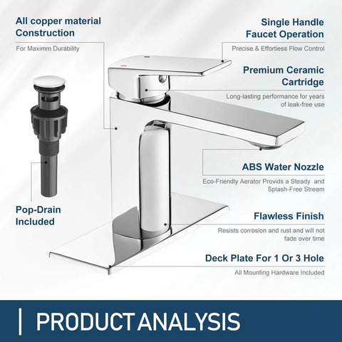 Brushed Nickel 1 Hole Single Handle Bathroom Faucet With Pop Up Drain And Supply Lines For Vanity Sink Vessel RV Lavatory Mixer Tap With Solid Brass Construction And No Fuss Install.
