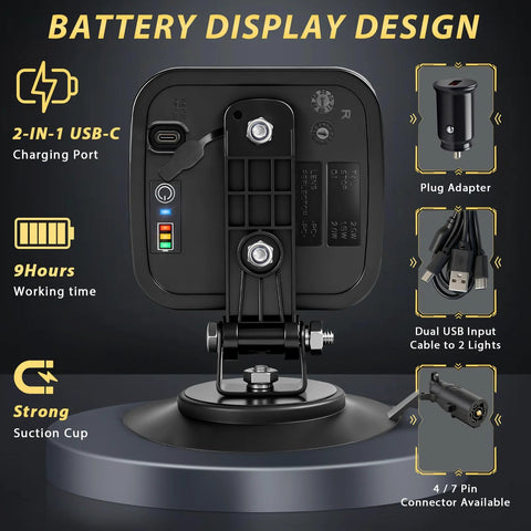 2-pack wireless magnetic trailer taillights with USB-C charging, 180° adjustable, waterproof LEDs