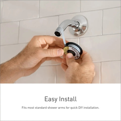 Installing Brushed Nickel No-Fuss Four-Function 4 3 Eighths Inch Diameter Showerhead, WaterSense Certified pipe with tape