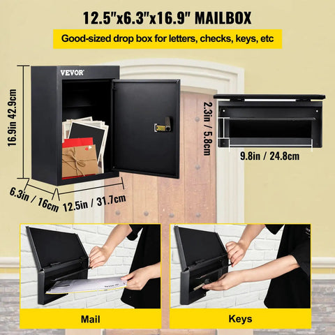 Tough As Nails Through The Wall Mail Drop Box With Adjustable Chute And Secure Code Lock Rainproof Wall Mount Deposit Slot Black