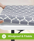 Elastic Flannel Backed Vinyl Table Cover For 6 Foot Tables Waterproof Wipeable Indoor Outdoor Rectangle Picnic Tablecloth Windproof Fit For No Fuss Everyday Use Grey 30x72 Inches being fitted on table