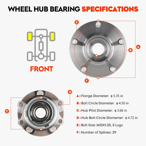 Front view of Front Wheel Bearing Hub Assembly For 2007 2012 Nissan Altima 2.5L With 5 Lug 4 Wheel ABS Replacement 513294