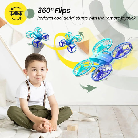 Kid Friendly Indoor Quadcopter With 2 Modular Batteries 360 Degree Flips Auto Hover 3 Speed Modes LED Lights Easy One Key Takeoff