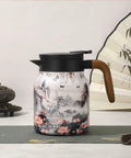 Vintage Floral Pattern Tea Pot With Built-In Infuser, Insulated Stainless Steel Thermal Carafe For Loose-Leaf Tea, 800ml