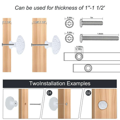 Boho Woven Resin Drawer Knobs Set Of 12 White Braided Cabinet Pulls installation diagram and measurements
