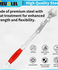 Fifteen Point Five Inch Wrench Extender Bar For Maximum Leverage And Torque Amplification Universal Torque Adapter Extension DIY Home Garage Tool For Mechanics And Handymen To Effortlessly Tighten Nuts And Bolts, showing a steel wrench extender with red handle.