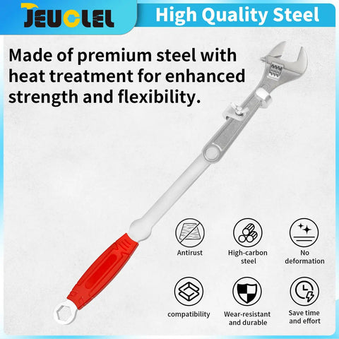 Fifteen Point Five Inch Wrench Extender Bar For Maximum Leverage And Torque Amplification Universal Torque Adapter Extension DIY Home Garage Tool For Mechanics And Handymen To Effortlessly Tighten Nuts And Bolts, showing a steel wrench extender with red handle.