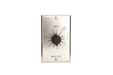 Spring Wound In Wall Twist Timer With Commercial Metal Plate, 30 Minute Auto Shutoff For Motors Or Lights, front view