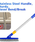 2 Pack Long Handle Grout Brush With 56.5 Inch Swivel V Shape Scrub Tool showcasing stainless steel handle and durable design