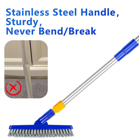 2 Pack Long Handle Grout Brush With 56.5 Inch Swivel V Shape Scrub Tool showcasing stainless steel handle and durable design