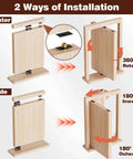 Hidden door hinge for wood doors; stainless steel, 570 lb load, 360-degree rotation, two installation options (center/side).