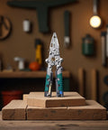 2 Pack Foldable Wire Stripper With Built In Voltage Tester, 13 In 1 Multi Function Electrician Pliers on wooden blocks.