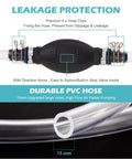 Gas siphon hose pump with two clear PVC hoses, black inline stop-valve, manual hand pump