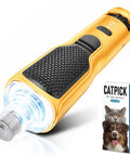 Premium 7 Speed Quiet Pet Nail Grinder For Dogs And Cats Featuring Low Vibes And A 360 Degree Led Ring For Super Easy Gnarly Claw Trimming At Home, orange cordless design with LED ring and grinding tip.