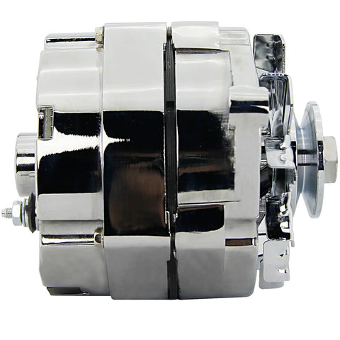 Side view of One-Wire Self-Exciting 100 Amp Chrome Alternator For Chevy 305 350 SBC Street Rods Replaces 7127SECN100A 1100125