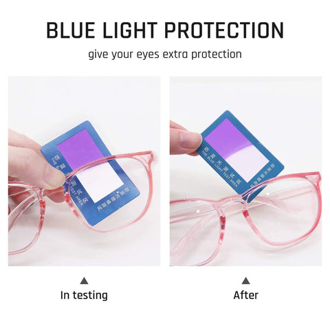 Comparison of Protective Safety Glasses With Anti Fog Coating And Anti Scratch Lenses Unisex Fit showing blue light protection test