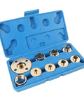 Heavy Duty Brass Template Guide Bushing Set With Eleven Precision Woodworking Router Adapters in blue storage case