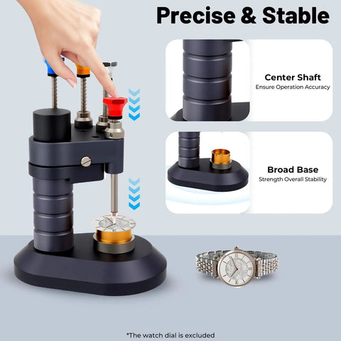 Hand Setting Press For Watchmakers And Needle Installation, Parallel Hand Fitting Kit for precise adjustments shown on bench tool.