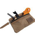 Slim Waxed Canvas EDC Pocket Pouch With Leather Accents, Compact Zippered Tool Case For Camping And Everyday Carry, Knife Holster