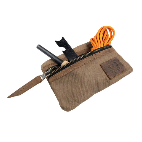 Slim Waxed Canvas EDC Pocket Pouch With Leather Accents, Compact Zippered Tool Case For Camping And Everyday Carry, Knife Holster