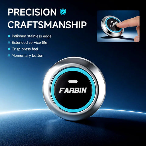 12V 24V Horn Push Button Switch Universal Momentary On Push And Hold With Wiring Ultrathin Stainless Steel And PC Shell Phosphor Bronze Contacts Beefy Rugged High Temperature And Impact Resistant Ideal For Vehicle Horn Button, front view pressed