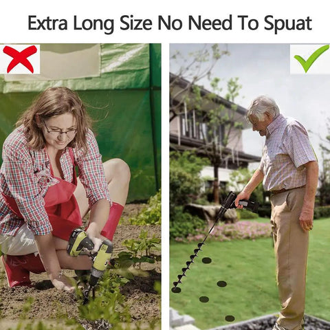 Comparison of gardening with traditional drill and Extended Length Garden Auger Drill Bit For Planting Bulbs And Bedding Plants With Stand Up Digging, 32 Inch By 2 Inch, Solid Barrel, Three Eighths Inch Hex Drive, Earth Auger Bulb Planter Tool For Easy Back Saving