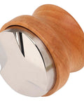 53mm Stainless Steel Coffee Distributor And Espresso Tamper Featuring Quick Depth Adjustment And Comfort Contoured Beech Handle in polished design.