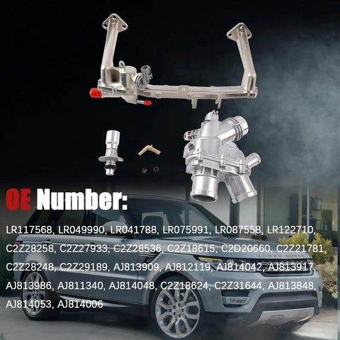 Heavy Duty Aluminum Coolant Water Pipe System Kit For Jaguar F Type F Pace Xf Xe Xj Land Rover Discovery Range Rover showing components and OE numbers.