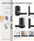 Secure Your Front Door Today With This Plug And Play Wifi Smart Lever Deadbolt That Needs Absolutely No Hub And Delivers Blazing Fast Fingerprint Entry Alongside Full Remote App Control Matte Black dimensions illustration for installation.