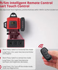 16 Line Green Laser Level With 4x360 Degree Coverage Self Leveling Remote Control Class 2 Less Than 1mW Power Output 98 Feet Range Ideal For Construction Indoor Renovation DIY Projects, remote in hand