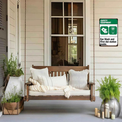 Retro Safety Equipment Metal Sign 8x12 Inch Eye Wash First Aid Wall Decor For Home Garage Office Perfect For Kitchen Workshop Bar And Man Cave Spaces With Bold Metal Finish on porch wall