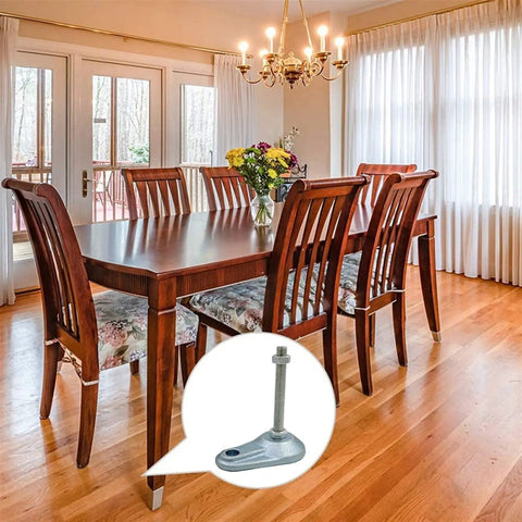 4 Pack Adjustable Leveling Feet For Furniture With Anti Slip Pads Durable Iron Heat Treated Finish elevates dining table and chairs