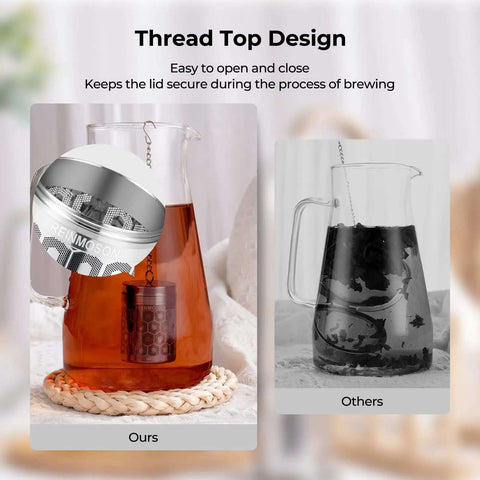 Ultra Fine Mesh Tea Infuser Strainer For Loose Leaf Tea No Fuss 304 Stainless Steel With Slim Threaded Lid in glass pitcher