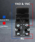 Back view of double head push button with signal lamp, showing 1NO 1NC contacts, 660V wiring connections for industrial panel mounts.