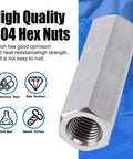 Heavy Duty 304 Stainless Steel M8 X 1.25 Pitch Metric Hex Coupling Nuts 24 Millimeter Long Threaded Barrel Connectors.