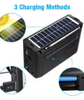 Solar Portable FM AM SW Radio Bluetooth Speaker MP3 Player with Rechargeable Battery LED Flashlight All In One showing solar panel